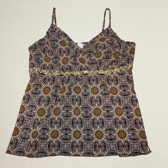 Vintage brown babydoll surplice cami sequin trim Fashion Bug boho chic Y2K 18/20 - Picture 1 of 4